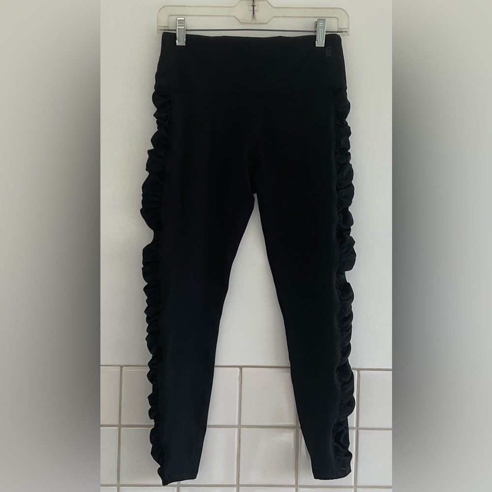 GA Performance High Rise Black Yoga Legging Ruched Side Accents Sz 4